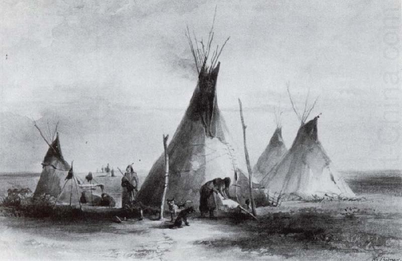 Karl Bodmer Lederzelte der Assiniboins nabe Fort china oil painting image